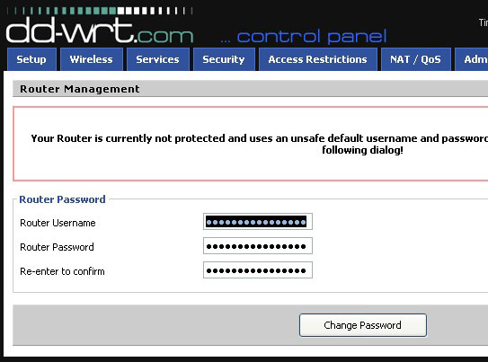 刷之后DDWRT会让你设置用户名和密码